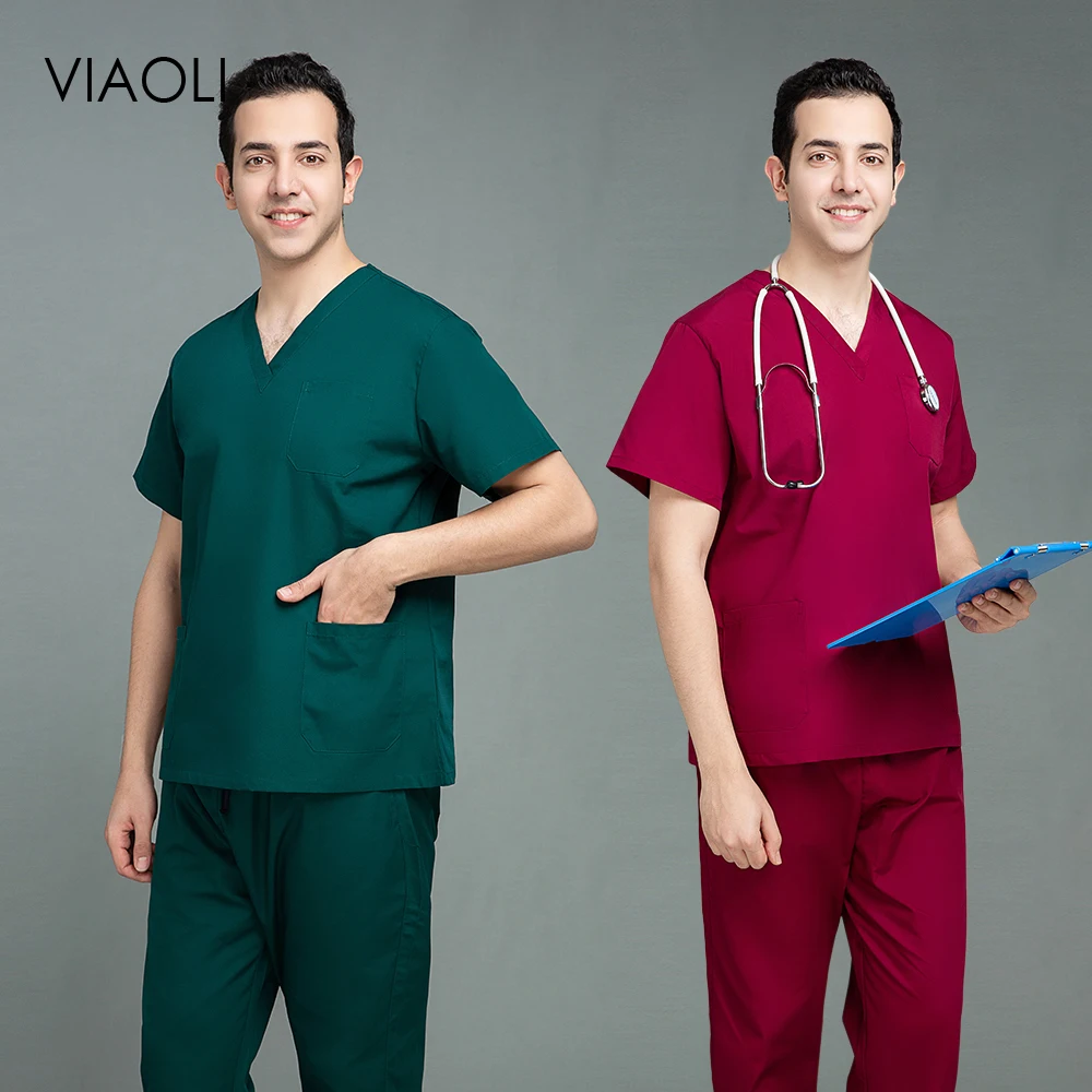Men's Pharmacist Dental Clinic Scrub Uniform Operating Room Multicolor Coverall Solid Color Medical Male Veterinary Cleaning Set