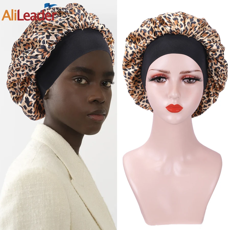 

Silk Bonnet Hair Bonnet For Sleeping Leopard Satin Bonnet For Women Jumbo With Elastic Wide Band Silk Bonnet For Natural Hair
