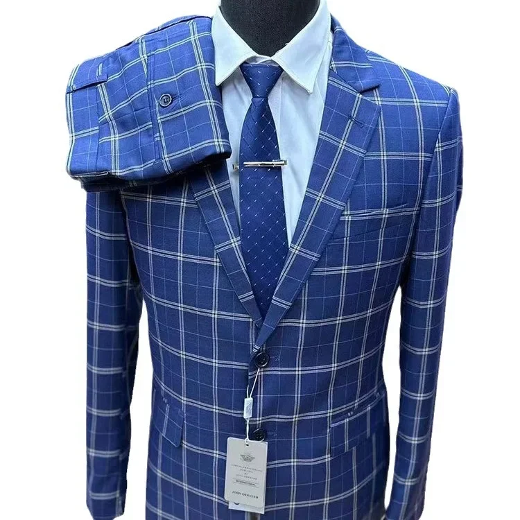 Клетчатые облегающие костюмы для мужчин комплект из 2 предметов с высокой талией