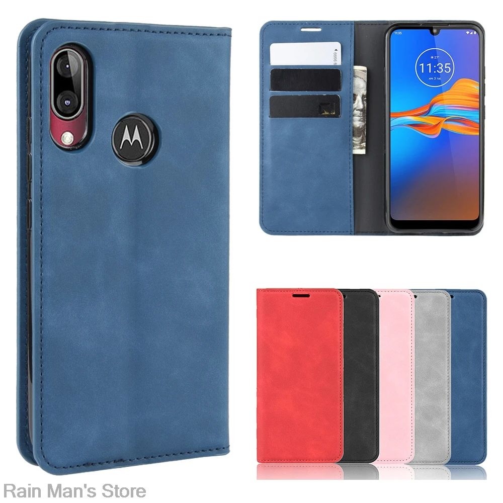 

Магнитный кожаный чехол для Motorola Moto E6 Plus E6s, ретро-чехол, кошелек, деловой защитный чехол для телефона