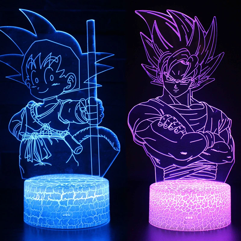 

Ночсветильник с аниме Dragon Ball Z Son Goku для детской спальни, 7 цветов, украшение для дома, ночсветильник с 3D иллюзией, настольная лампа, подарки