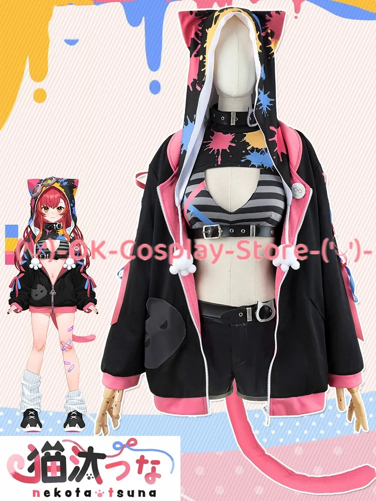 Nekota Tsuna Косплей Костюм Vtuber Милый праздничный костюм Пальто с капюшоном Топ Брюки