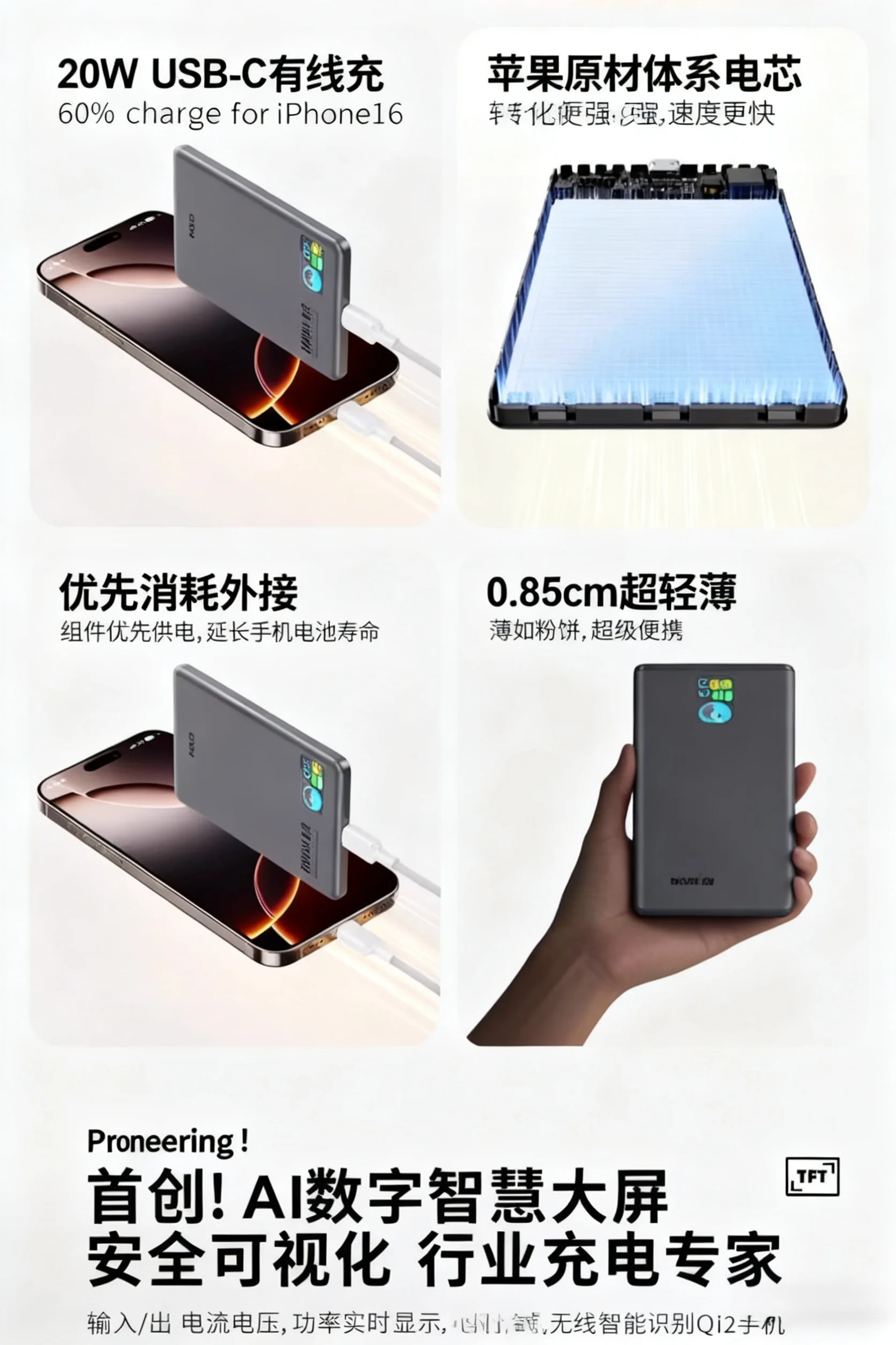Новое оригинальное беспроводное зарядное устройство с умным экраном Powerbank для внешней вспомогательной батареи Magsafe для iPhone 17, Apple Watch 10 (art.: 3920d2da9ec2b) - 3920d2da9ec2b