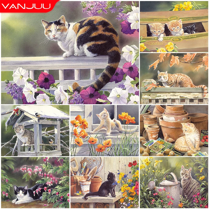 

5D DIY Diamond Painting Garden Pet Cat Full Square/Round Rhinestone Picture Diamond Embroidery Animal Mosaic Home Decor Gift
