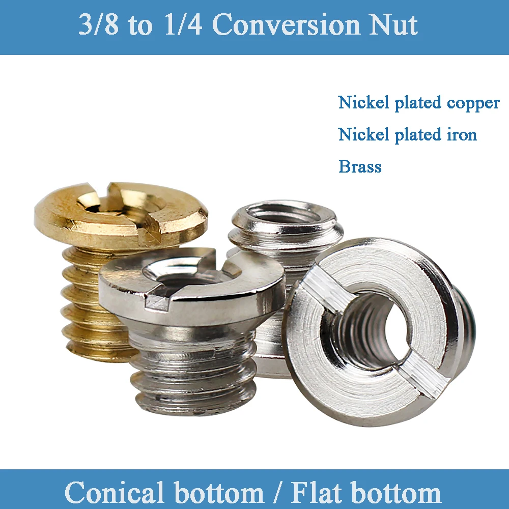 

1Pcs Flat Bottom/Conical Bottom Adapter Screw 3/8 to 1/4 Conversion Nut For PTZ stand Aand Tripod