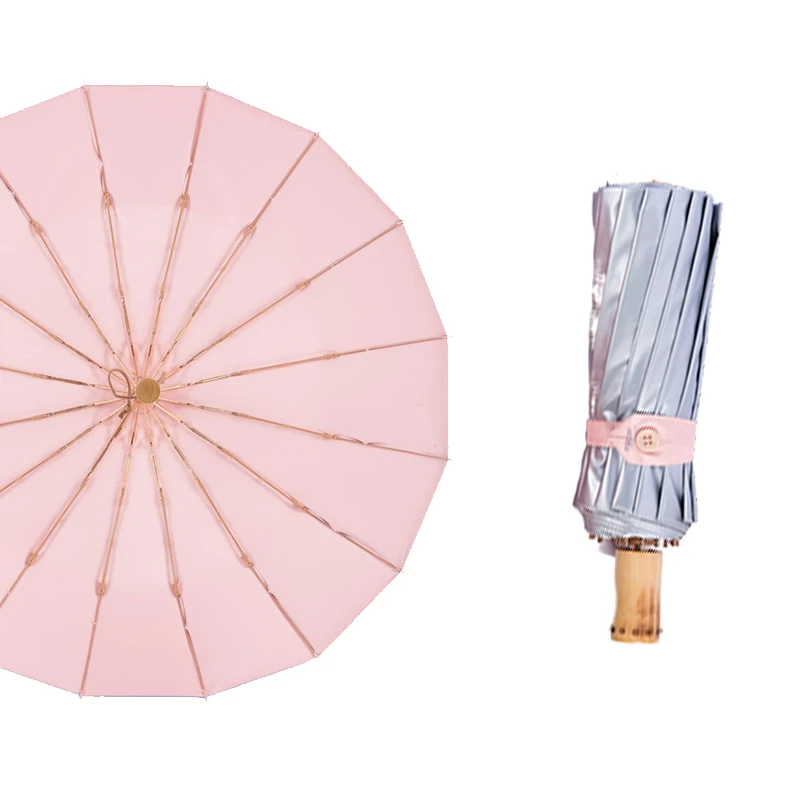 

16-bone Wind-resistant Solid-color Umbrella Manual Three-fold Silver Glue Sunscreen and UV Protection Dual-use Umbrella