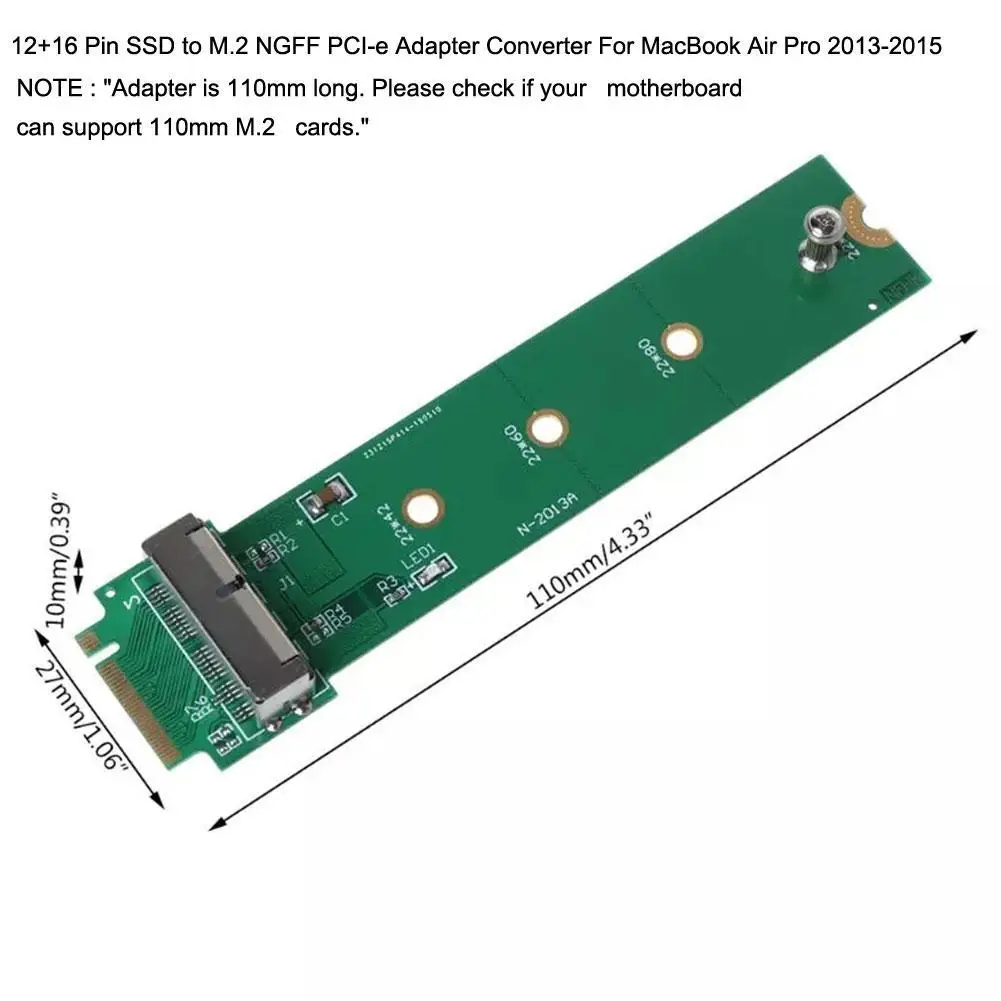 

Высококачественный адаптер для MacBook Air Pro 12 + 16 контактов SSD на M.2 Key M (NGFF) PCI-e, конвертер, карта для ПК, компьютерные аксессуары