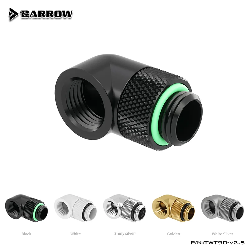 

BARROW G1/4" 90 Angled 360 Rotatable FIttings,DIY Computer Fluid Loop Build Connector, Black/Bright Silver/White/Gold,TWT90-V2.5