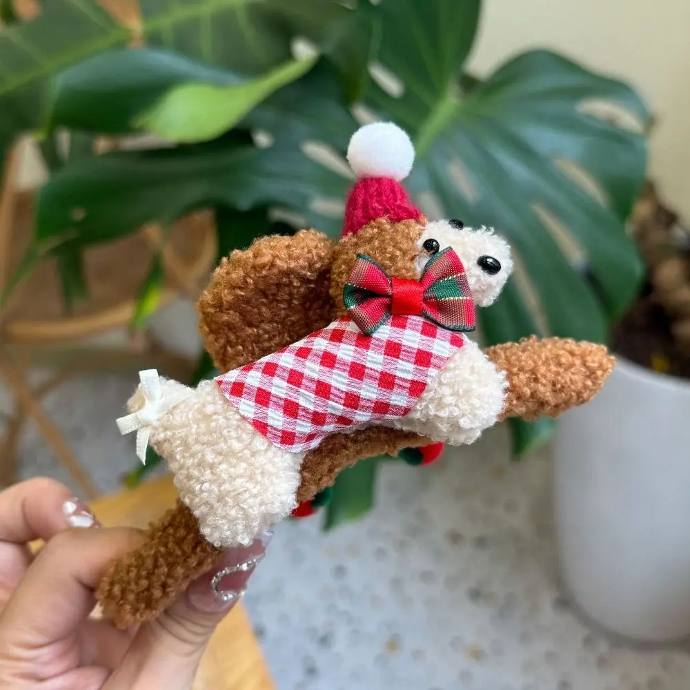 Милая мультяшная рождественская заколка для щенка клетчатая резинка волос