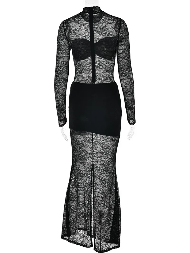 Женские кружевные платья комплект из двух предметов боди с длинными рукавами и