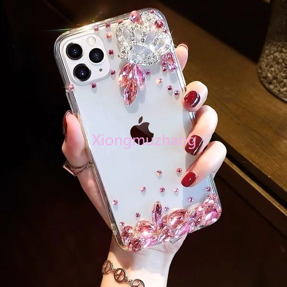 

Luxury 3D Crown Diamond Bling Rhinestone Caser for Huawei P50 Pro P40 Lite P30 Pro P20 LIte Mate 20 Lite 30 40 Pro Clear Cover