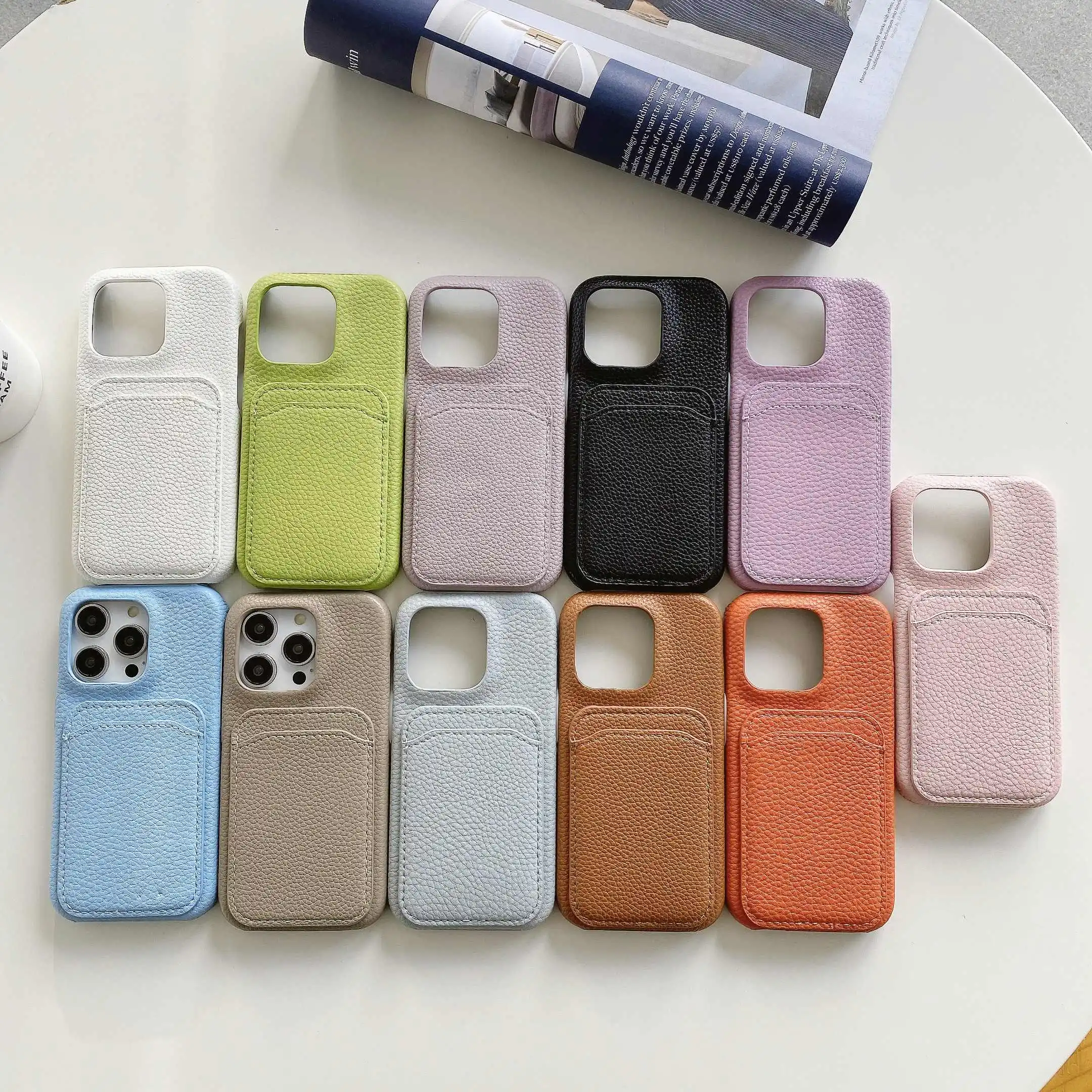 Lychee Pattern Card Holder Leather Wallet Slot Phone Case For iPhone 13 12 11 Pro Max 14 XS XR X 7 8 Plus Mini SE Hard Cover