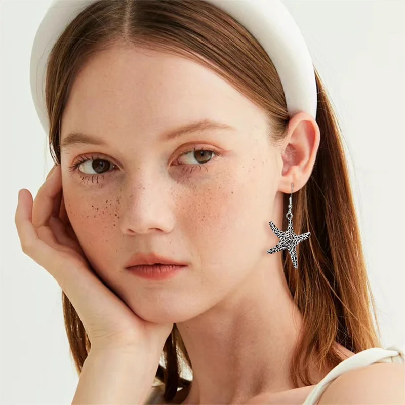 Женские серьги-подвески в виде морской звезды этническом стиле