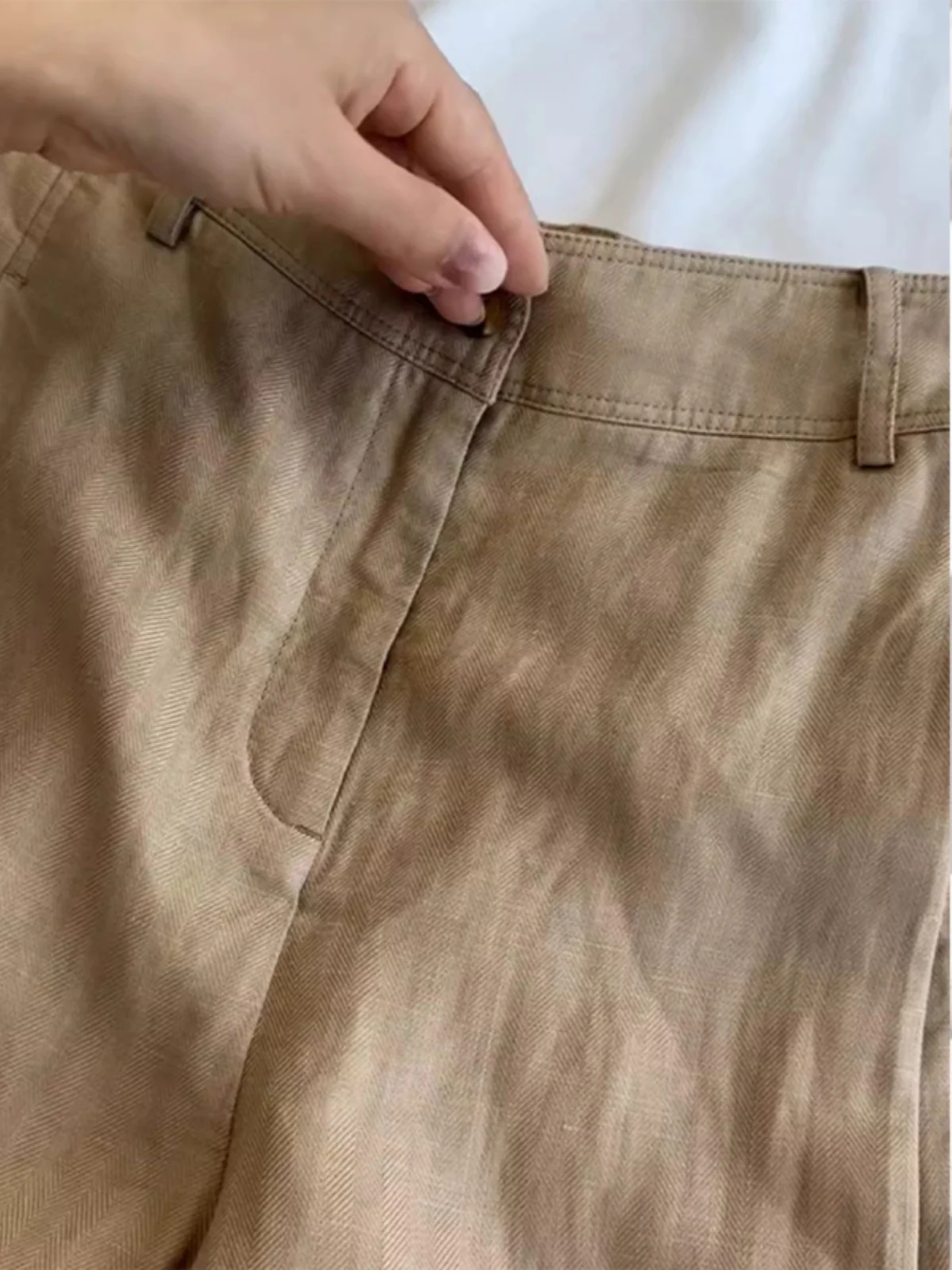 Стильные повседневные свободные брюки цвета хаки женская одежда на осень и зиму