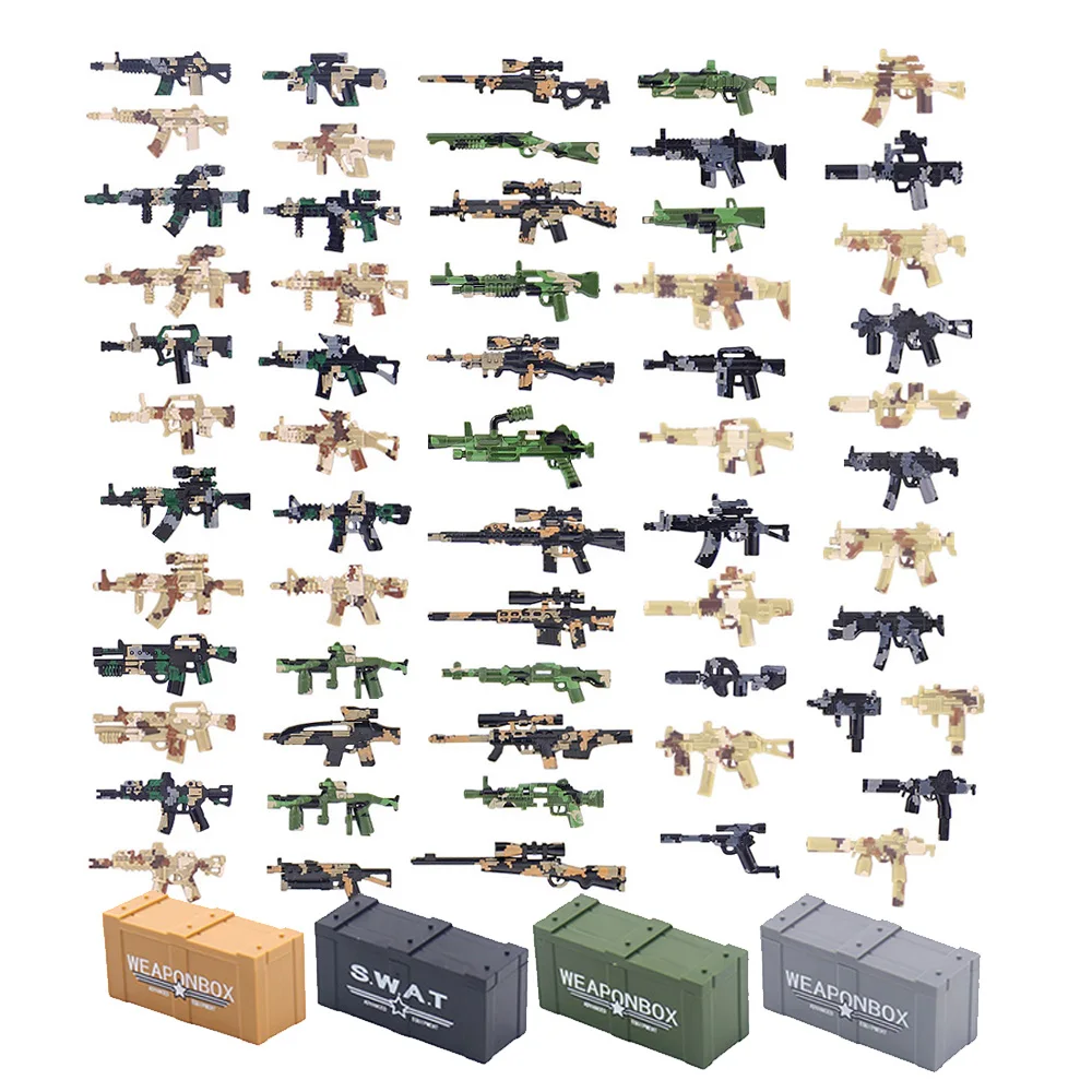 

Набор оружия MOC WW2, Пистолеты для фигурок, аксессуары, коробка, пистолет, армейская база, строительные блоки, спецназ, солдаты, кирпичи, минигу...