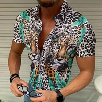 2022 summer new mens leopard printed short sleeve shirt casual large size lapel top trendyol men hawaii beach shirts palmeiras