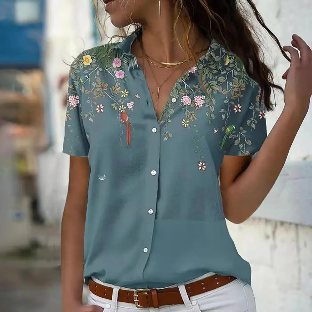 

Beautiful Summer Shirt Turn-down Collar Streetwear Commute Summer Blouse Mid Length Women Summer Shirt Women Clothes
