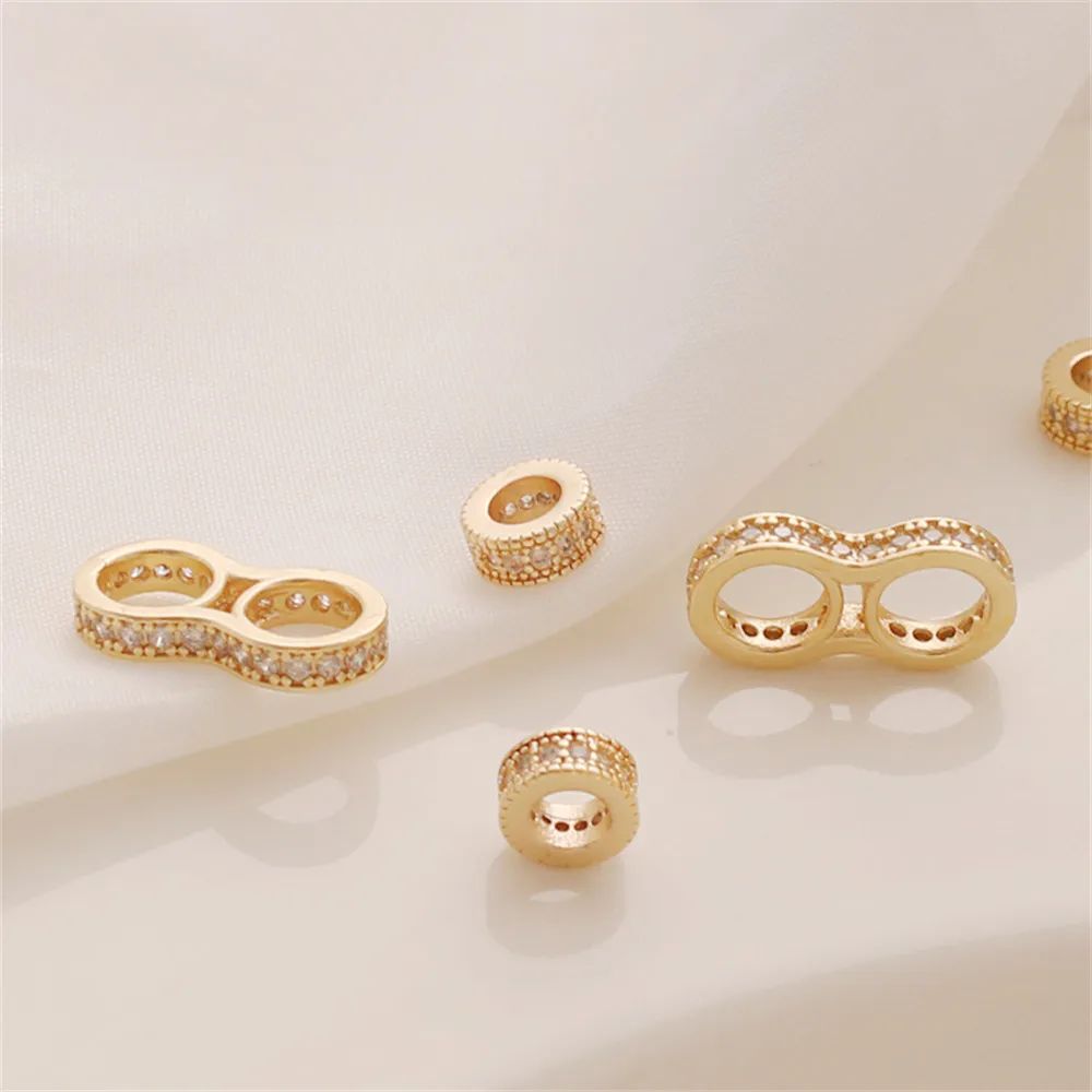 

14K Gold Plated Zircon Inlaid Large Hole Separated Bead Double Row Beaded DIY Jewelry Necklace Handmade Material Accessories