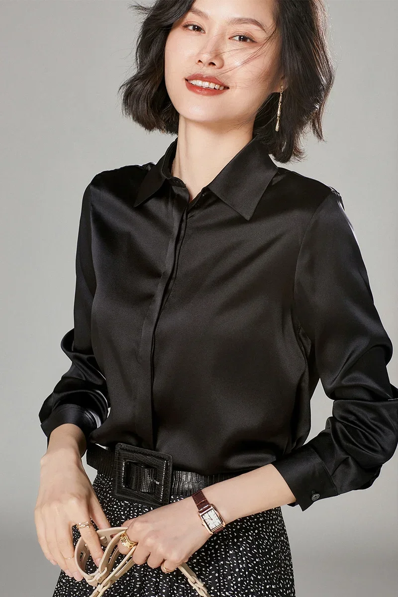 Tajiyane Топ Элегантные шелковые рубашки 92% для женщин с длинными рукавами и