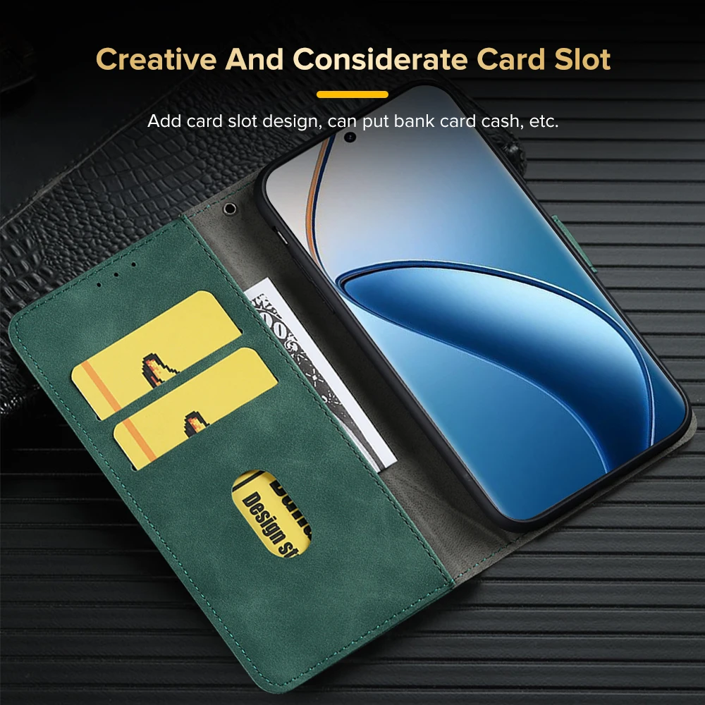 Кожаный флип-чехол для Realme 12 Pro + чехол противоударный мягкий ТПУ Жесткий Чехол