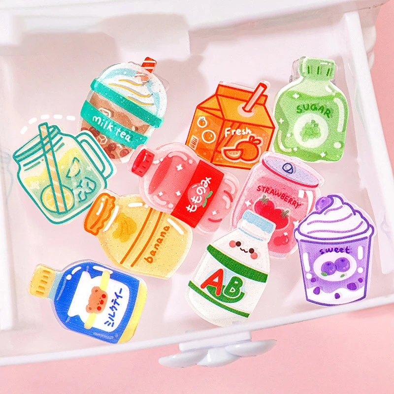 

1 Pcs Creative Cartoon Beverage Bottle Acrylic Clip Paperclips Cute Hand Account Binder Clips Notes Paper Clip Office Supplies