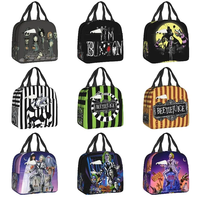 

Tim Burton Horror Movie Thermal Insulated Lunch Bag Women Halloween Beetlejuice Resuable Lunch Tote Box for School Food Bags