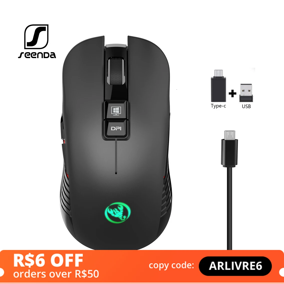 seenda 2 4g usb c wireless mouse rechargeable gaming mouse 3600dpi 7 button type c mute mice for macbook laptop pc game mouse free global shipping