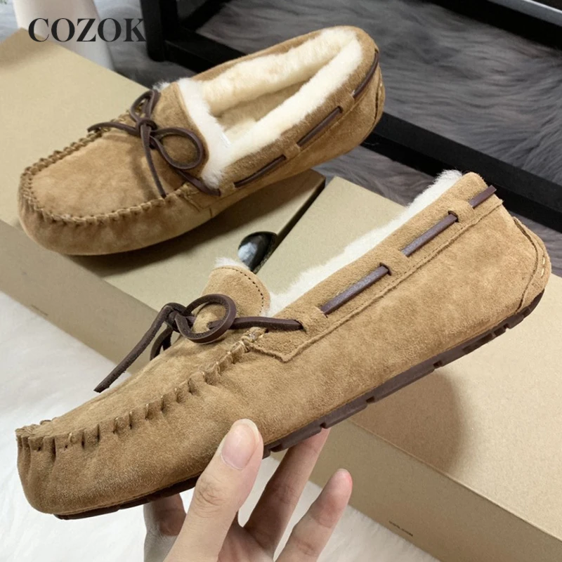 

Autumn And Winter Customized Pigsuede Butterfly-Knot Lace-Up Casual Women's Shoes Vintage Series Comfortable Wool Flat Shoes