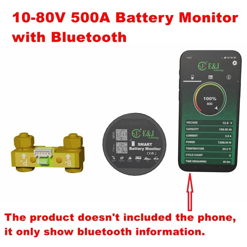 

Тестер аккумулятора 10-80 в 500 А, кулометр, топливный датчик с Bluetooth для RV Solar Marine LiFePO4, свинцово-кислотный, литиевый AGM Cell