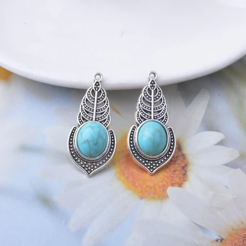 10 шт. подвесок LIPPO, античный серебристый цвет, сплав, имитация бирюзы