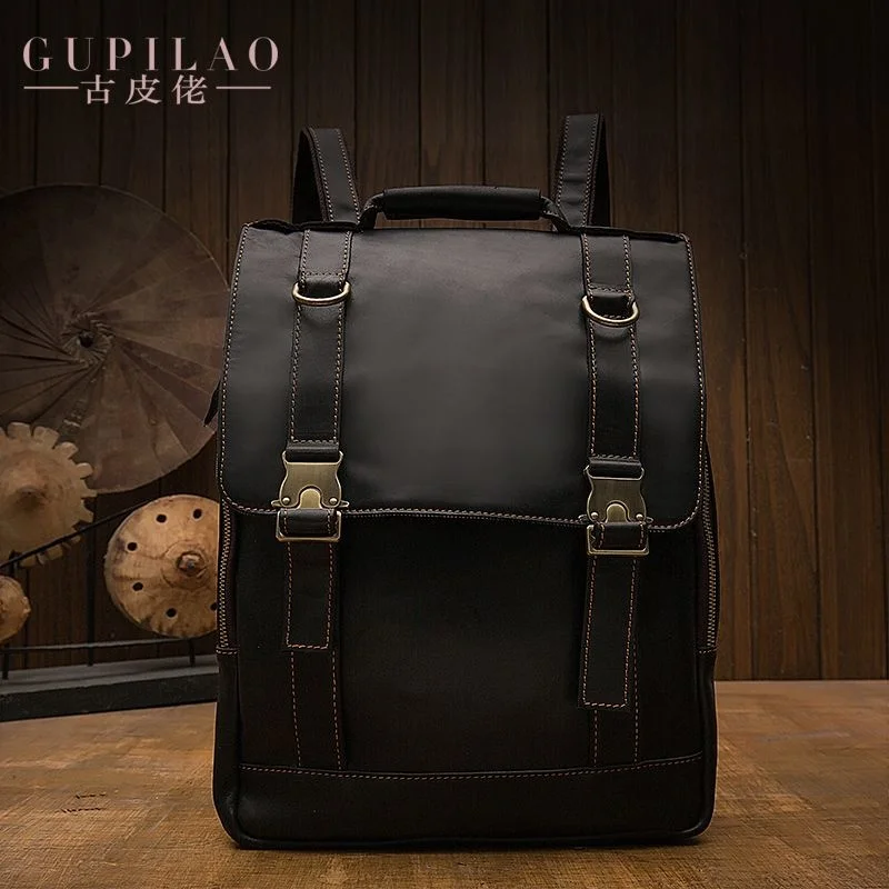 

leather 100% genuine Handmade Vintage motorcycle top layer cowhide backpack men's casual computer bag Fashion versatile