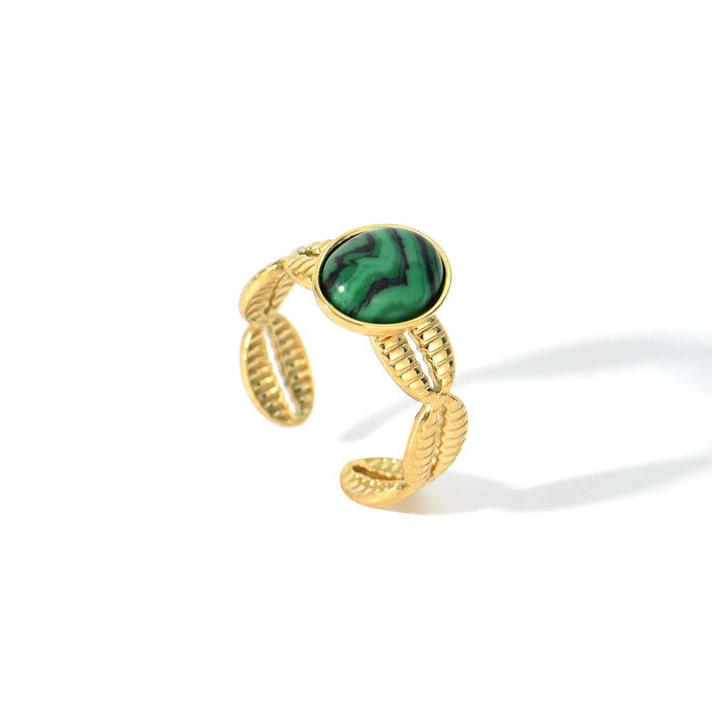 Rivca Stainless Steel Opening Ring for Women Green Black Natural Stone Agate Adjustable Chic Jewelry Bagues Pour Femme Party