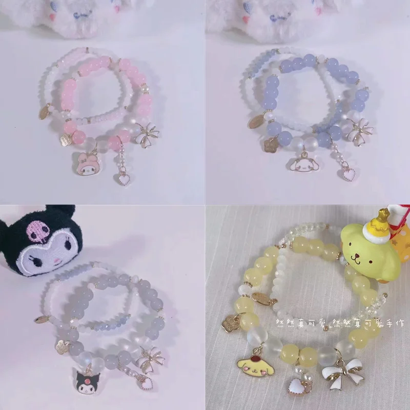 

Kawaii Sanriod Anime Series Mymelody Cinnamoroll Kuromi Pom Pom Purin Bracelet Friendship Charms Elastic Rope Jewelry Baby Gift