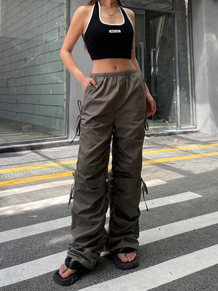 

Брюки-карго WeiYao y2k женские, серые спортивные штаны с заниженной талией, со складками, уличная одежда, мешковатые брюки, Rave, праздничная одежда Techwear