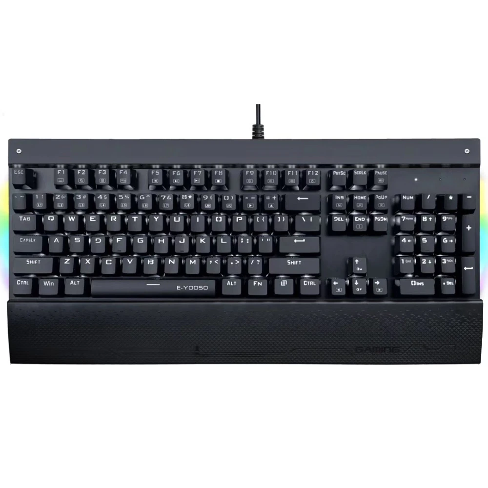 HUO JI E-YOOSO X-7100 USB Mechanical Gaming Keyboard LED Backlit RGB Side-Lit Blue Switch 104 Keys with Wrist Rest for PC Gamer