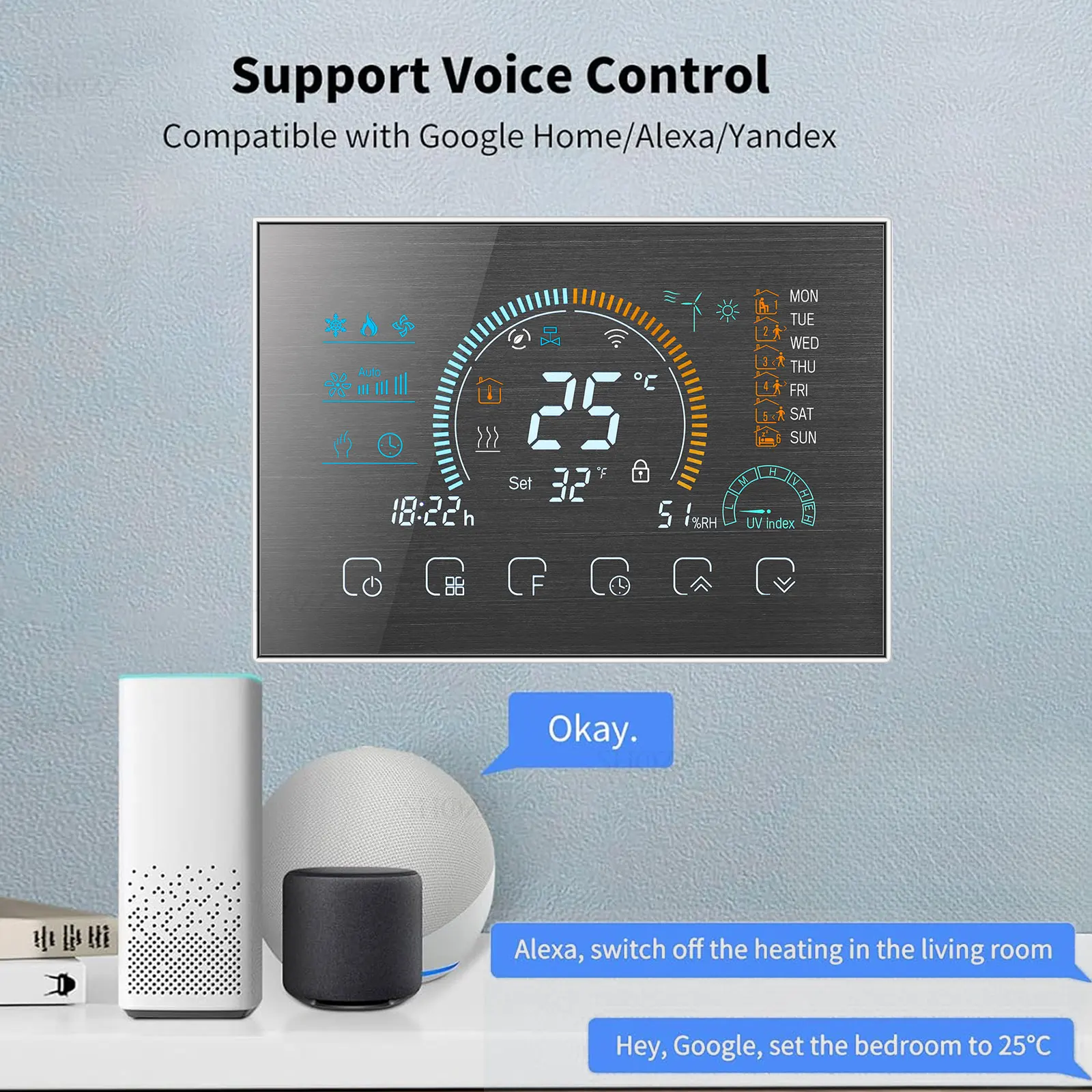 Программируемый термостат TUYA WIFI/RS485 Modbus RTU для управления 2/4-ходовым клапаном