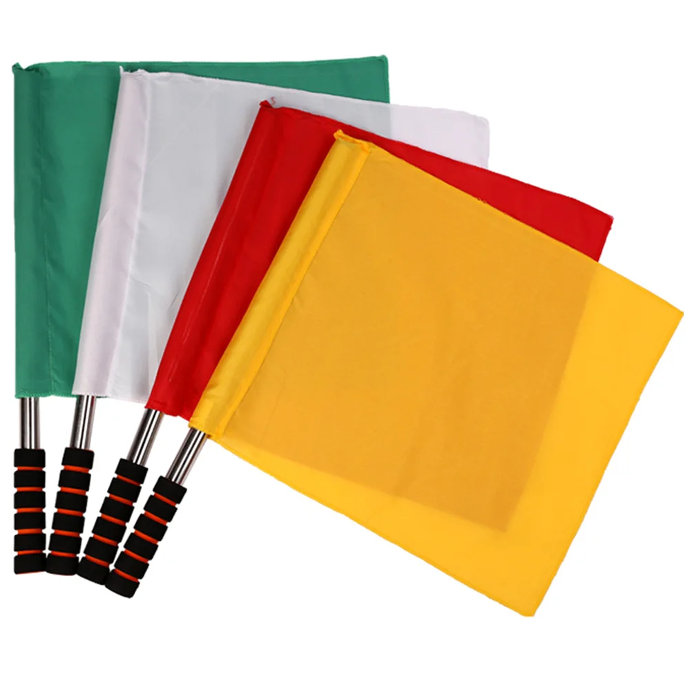 4pcs Soccer Game Referee Flags Stainless Steel Rod Sponge Handle Football Referee Flags