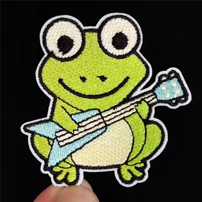 

Embroidery Cartoon Patch Frog Music Iron on Patch for clothing accessories Animal Style Pattern Logo Strange things Diy Gifts