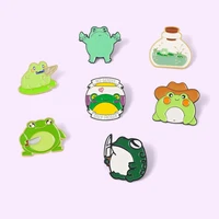 cartoon green frog wear hats enamel brooch creative bottle jar alloy badges charm animals pins backpack accessories jewelry gift
