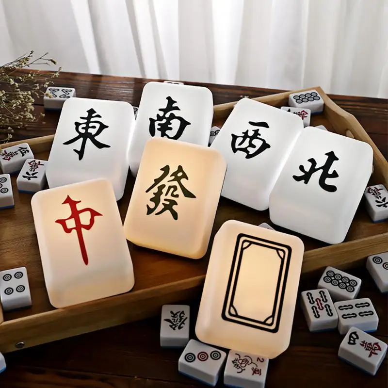 

Mahjong Night Light Creative Ornaments Soft Light Eye Protection LED Bedroom Table Lamp USB Rechargeable Adjustable Fortune Lamp