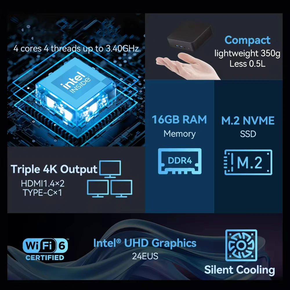 Фото Портативный мини-ПК Windows 11 Core i9 8950HK Настольный компьютер 16 ГБ LPDDR4 1 ТБ/2 ТБ M.2 SSD WIFI6 BT5.2 Ультрамаленький карманный ПК геймер №3