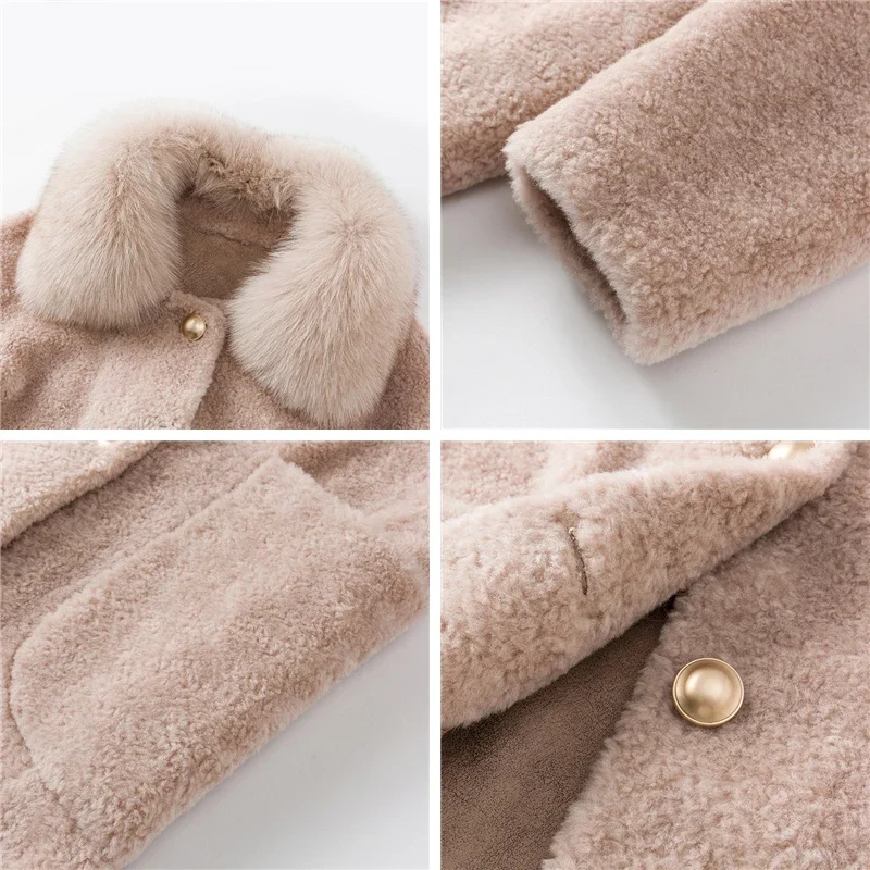 Женская длинная куртка из натурального овечьего меха Женское пальто с