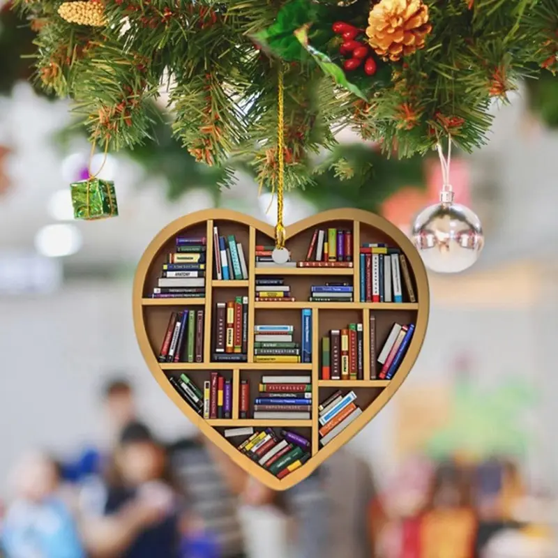 

Car Hanging Pendants Christmas Tree Decor Book Lovers Heart-Shaped Bookshelf Pendant Gifts Mini Book Couple Heart Ornament