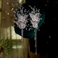 crystal beaded tassel butterfly hairclips side set bride rhinestone hair clips wedding hair accessories