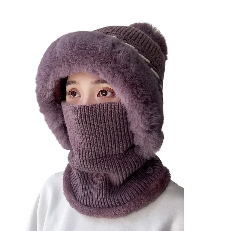 Модная простая вязаная шапка зимняя уличная теплая для шеи защита ушей шерстяная