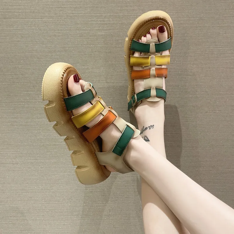 

Med Retro Woman Shoes Beige Heeled Sandals Large Size Clogs Wedge 2022 Summer Buckle Espadrilles Platform All-Match Medium Origi