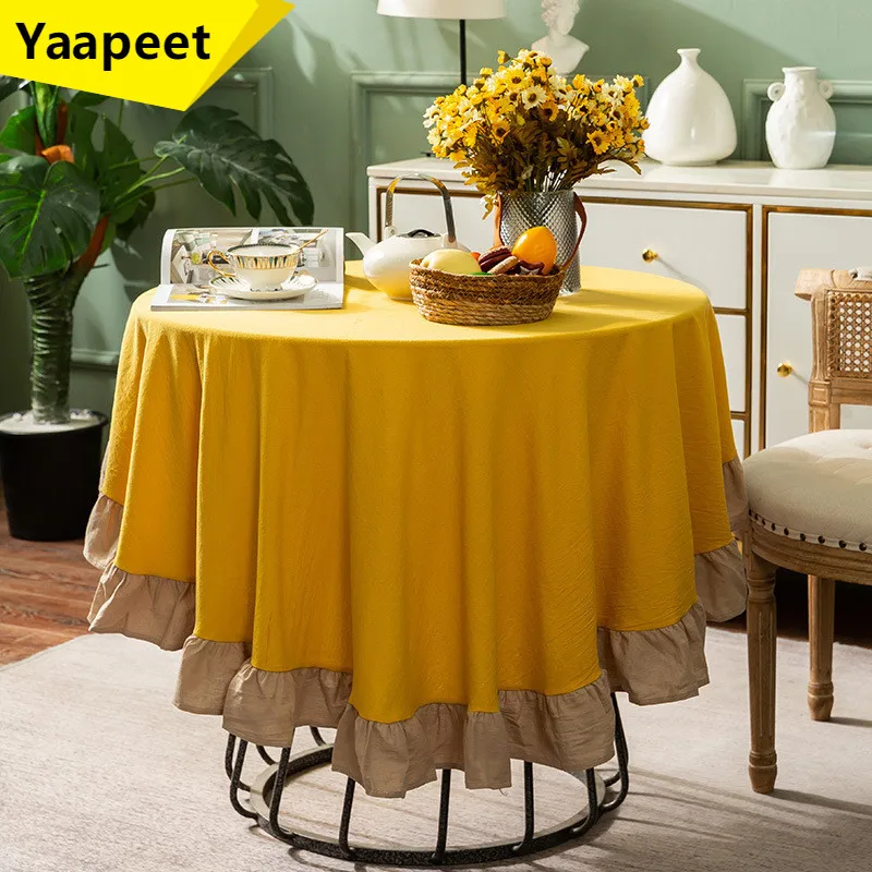 

Yellow Round Tablecloth Cotton Linen Rectangular Glass Tablecloth Placemat Hotel Wedding Table Set 2022 New Ramadan Decorations