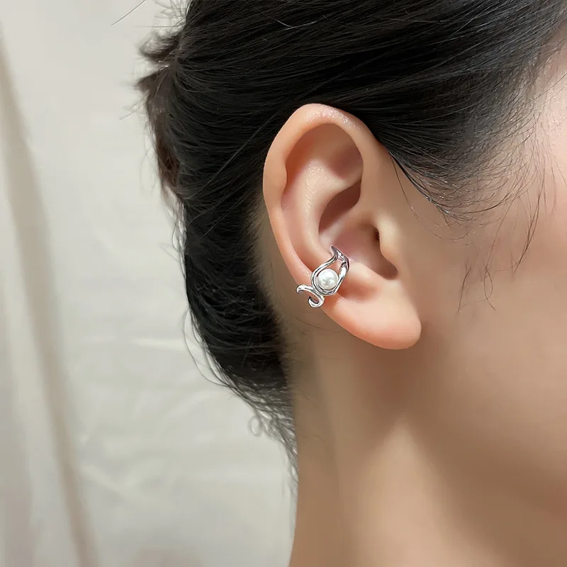 

VENTFILLE 925 Stamp Silver Color Pearl Earring Double Layer Irregular Jewelry Ear Clip Birthday Gift Dropshipping