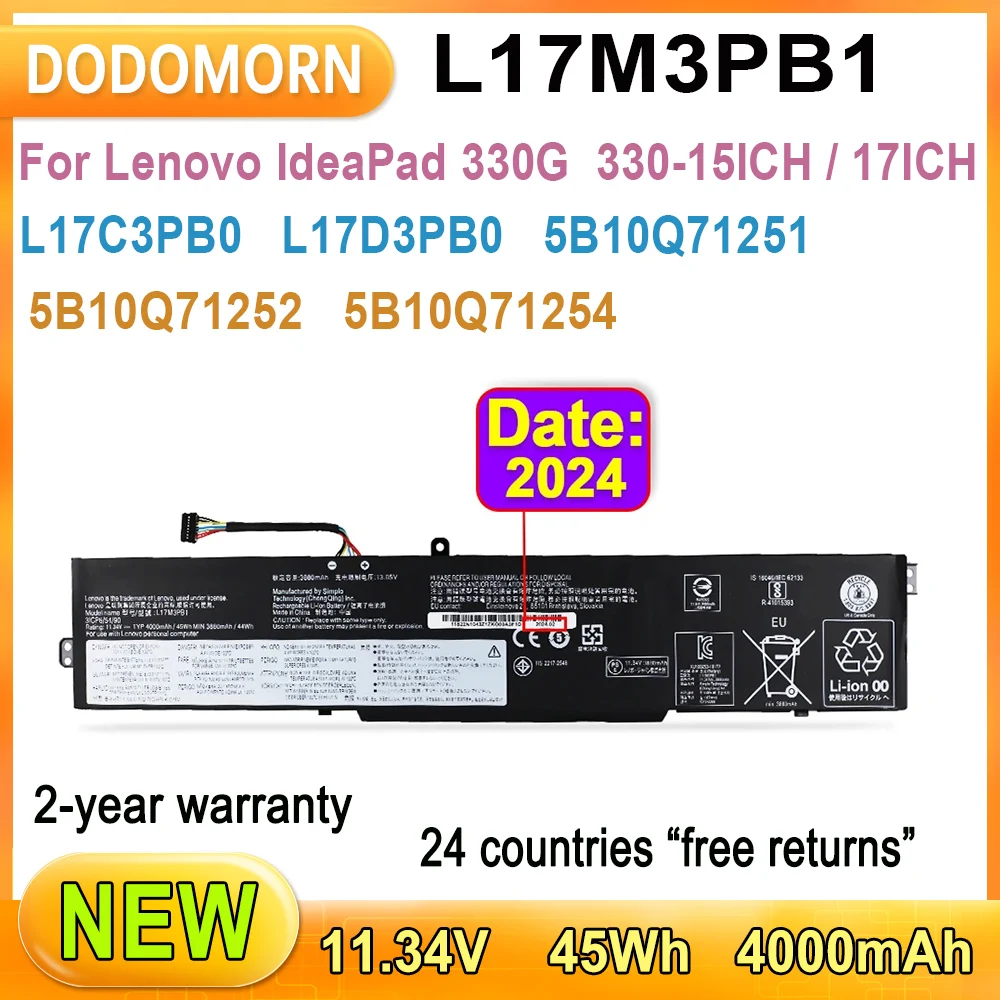 Новый аккумулятор для ноутбука L17M3PB1 Lenovo IdeaPad 330G 330-15ICH 330-17ICH серии 4000 мАч 45 Втч L17C3PB0