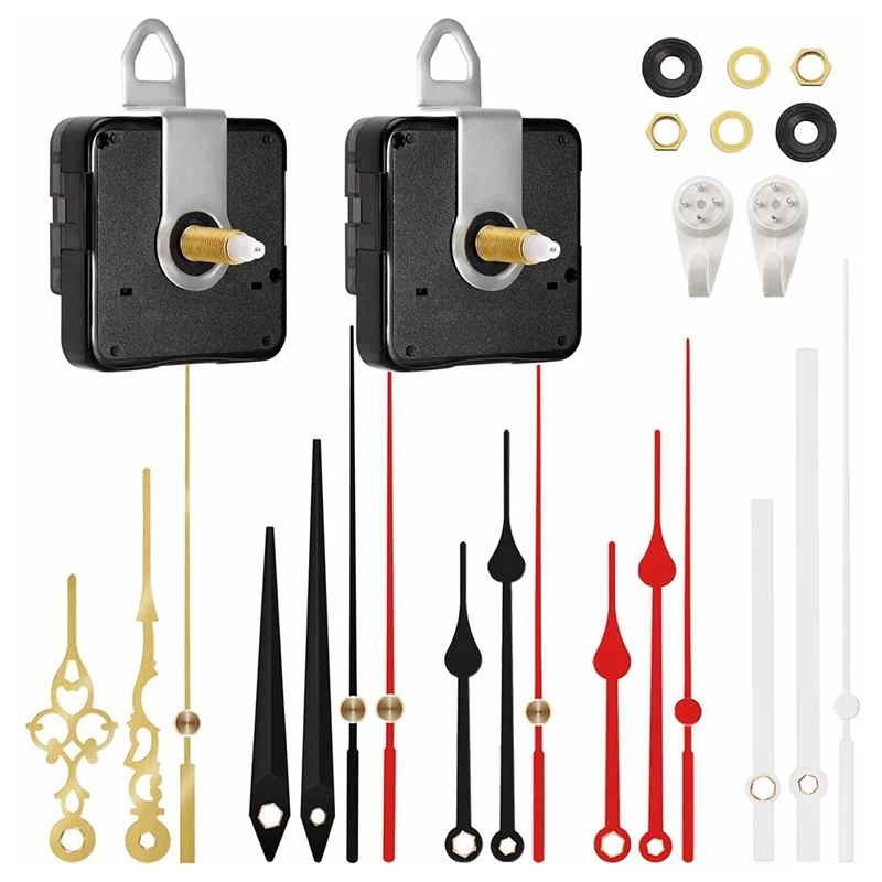 

2Pcs Non-Ticking Quartz Clock Motor Kit Movement Mechanism With 5 Different Hand DIY Wall Clock Parts Repair Replacement